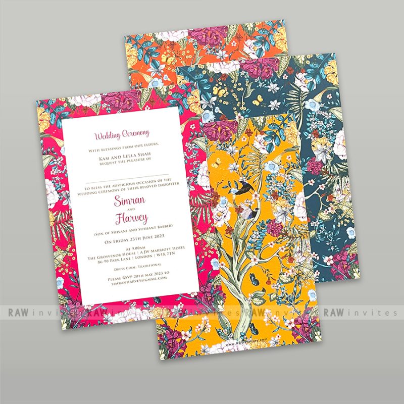 colourful and beautiful bespoke wedding invitation design